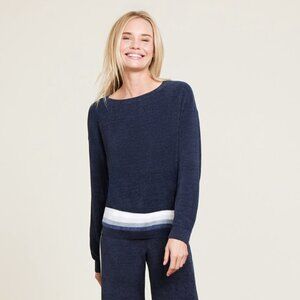 Barefoot Dreams CozyChic Ultra Lite Multi-Stripe Pullover, Indigo Blue, Large